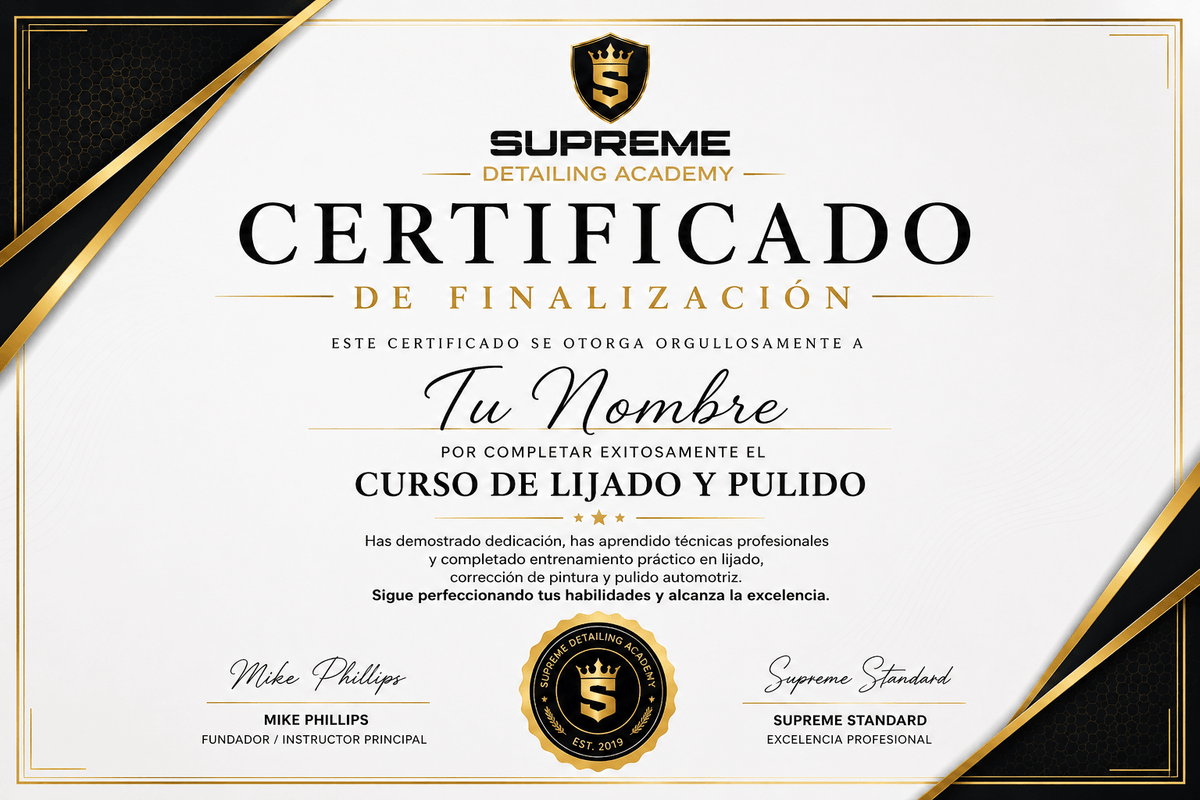 Certificado de Supreme Detailing Academy