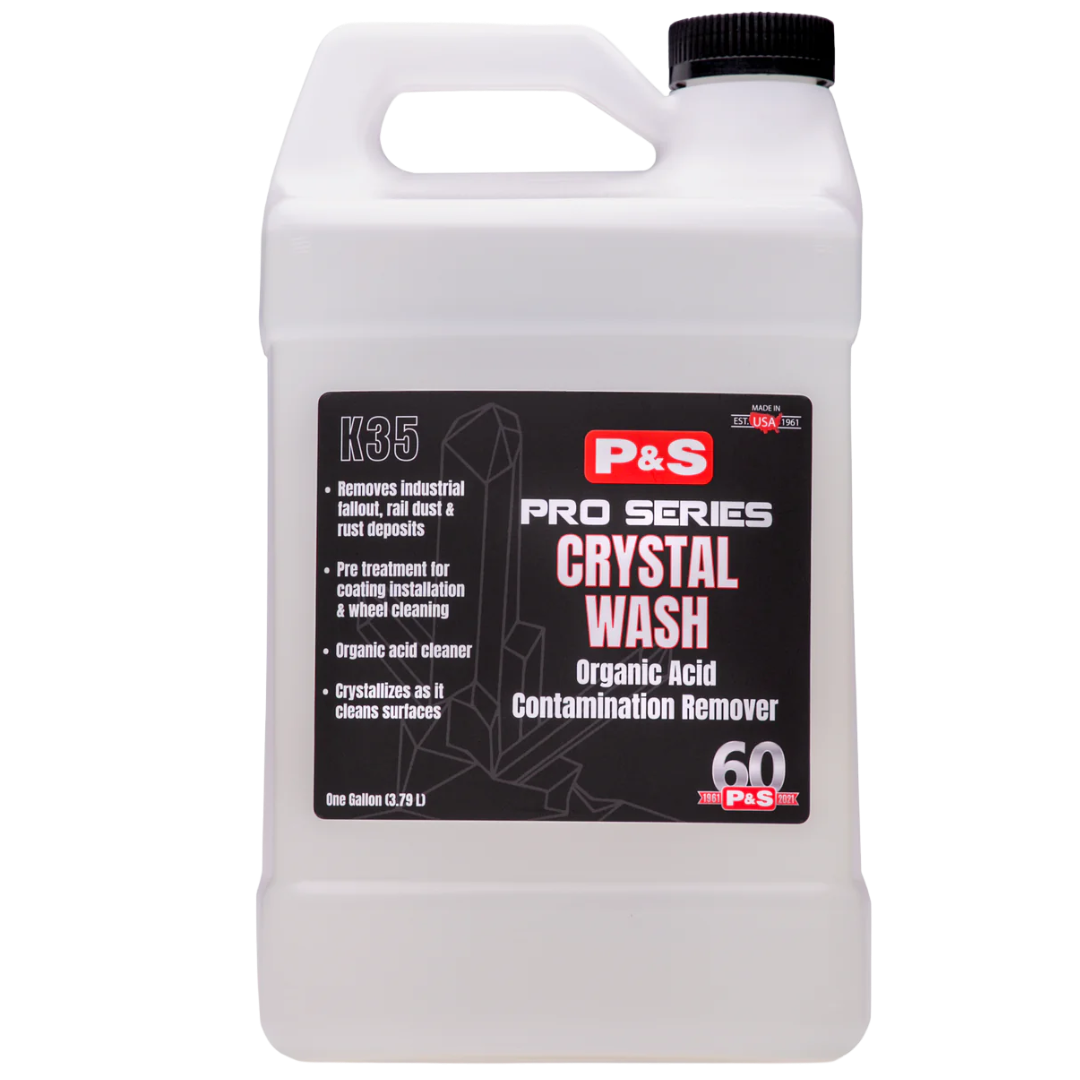 One-gallon jug of P&S Crystal Wash, an organic acid cleaner that removes surface contamination for a deep clean.