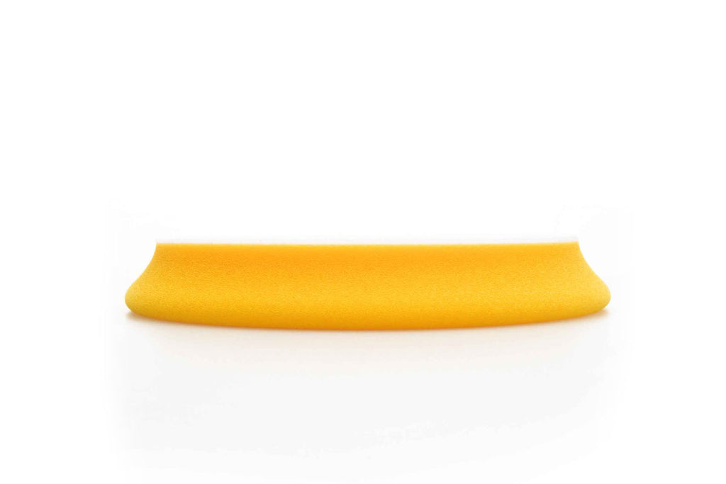 Side view of RUPES D-A FINE Finishing Foam Pad to show the reduced pad height and new vibrant shade of yellow.