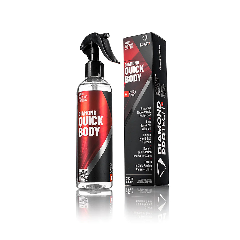 250ml of Diamond ProTech Diamond Quick Body, a versatile coating with no cure time and ideal as a ceramic coating topper.