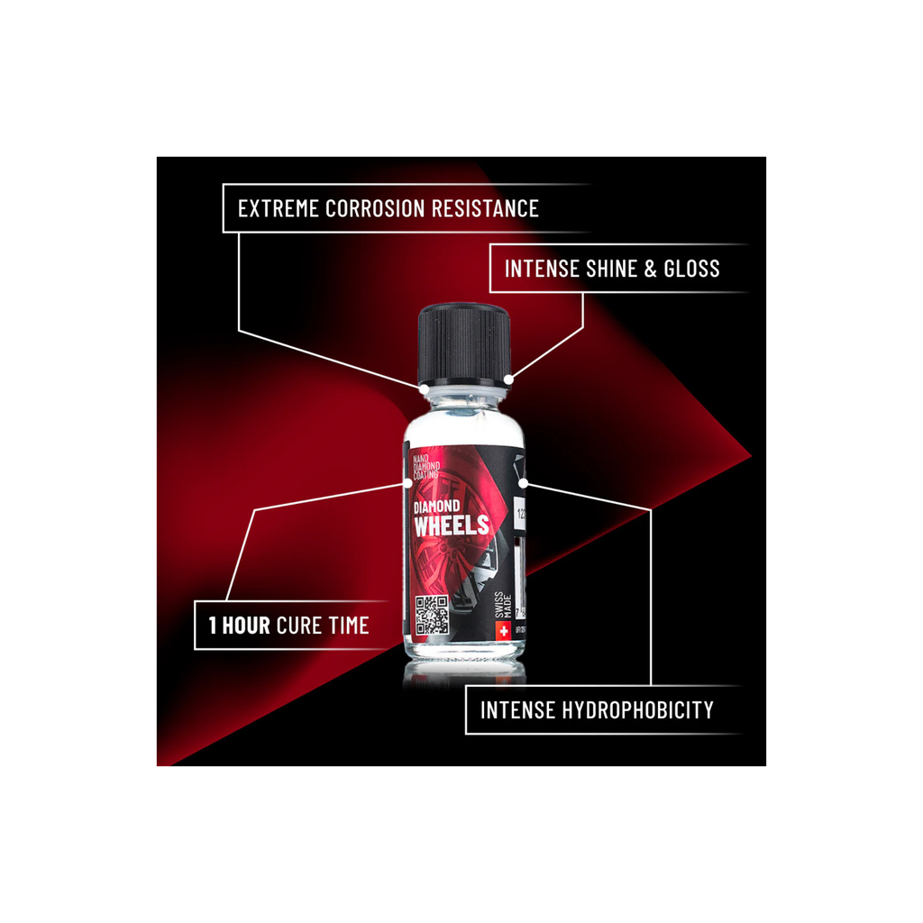 Detailed view of Diamond ProTech Diamond Wheels with intense shine, gloss, and hydrophobicity.