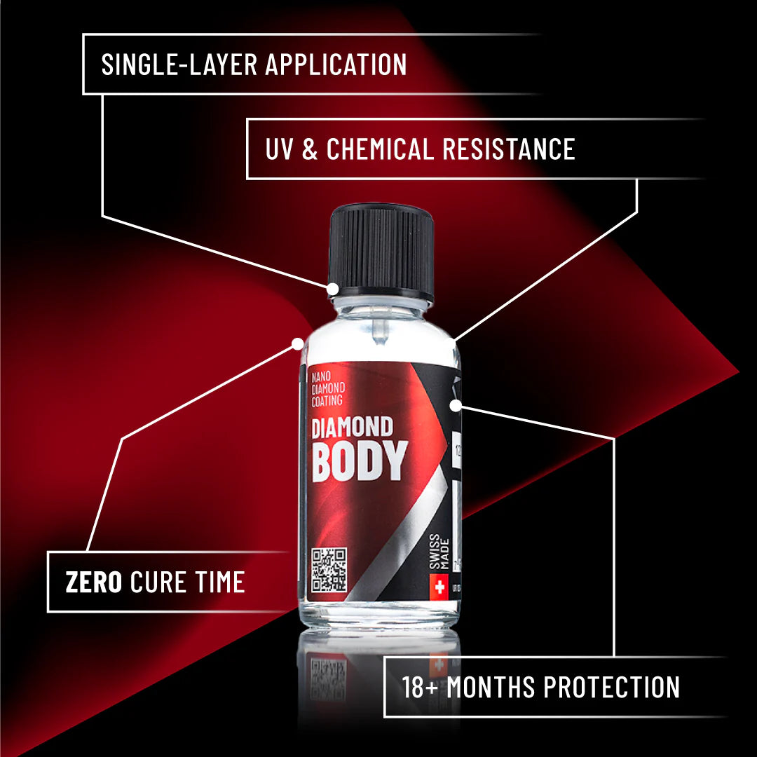 Detailed view of Diamond ProTech Diamond Body, a single-layer coating with no cure time for 18 months of protection.