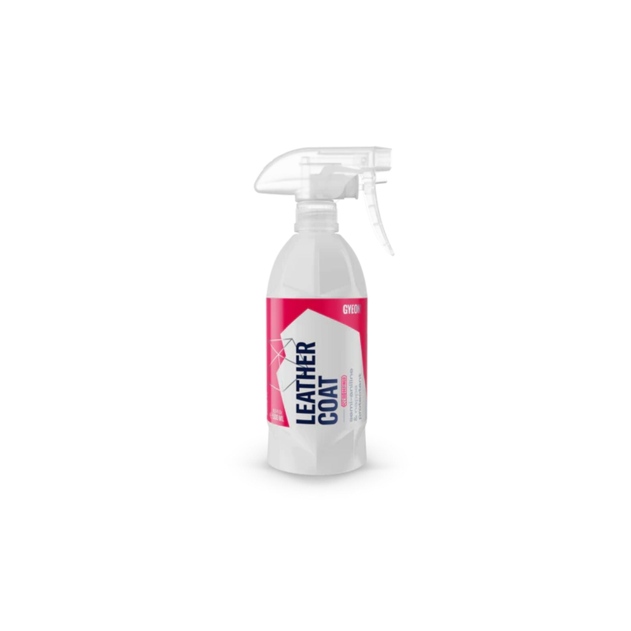 Gyeon Q²M Leather Coat Redefined  500 Bottle of leather coat spray pink label  on a white background