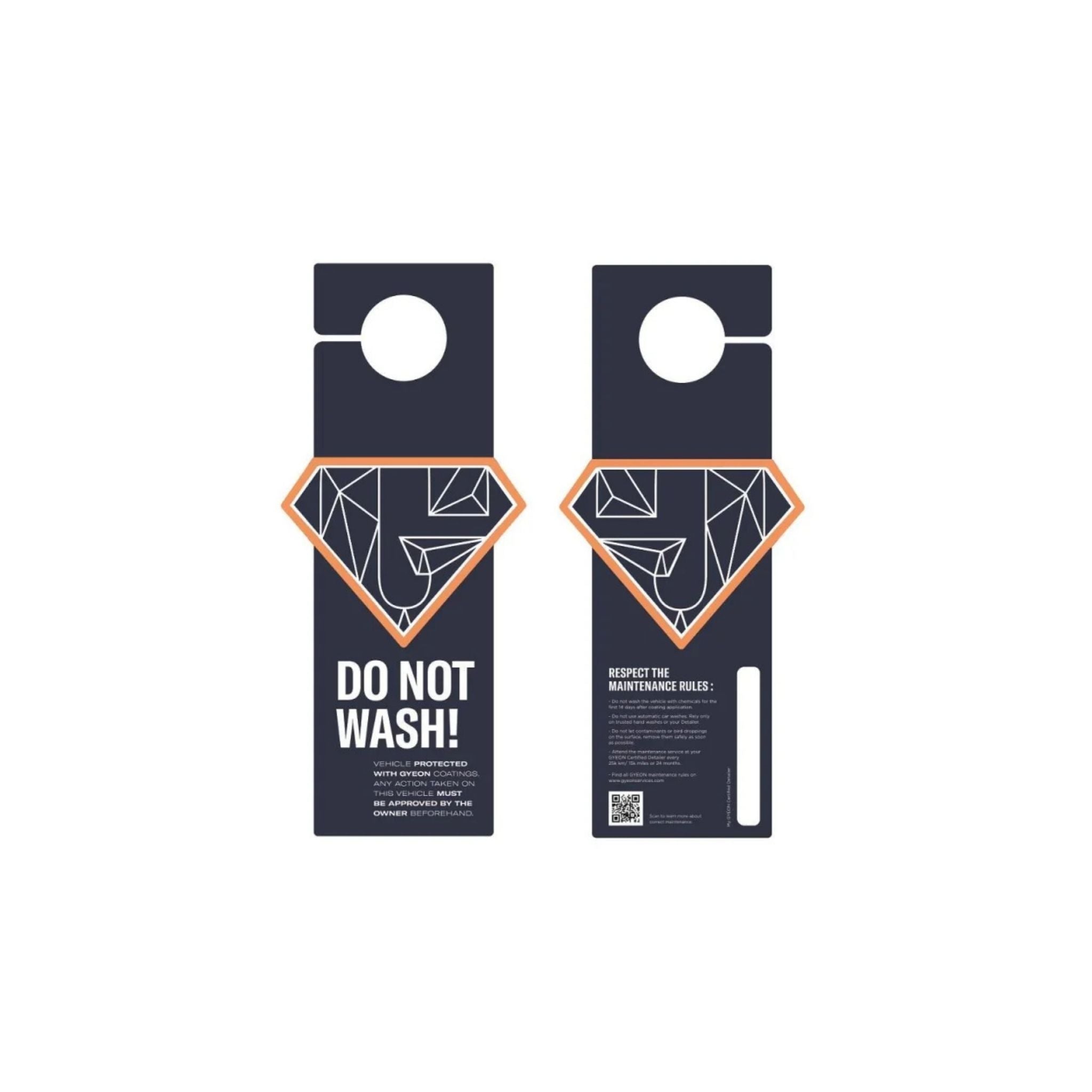 Gyeon Do Not Wash Mirror Hanger sign for protecting cars from unintended washes during detailing or transport.