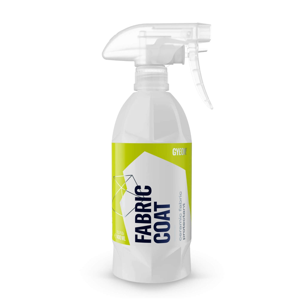 Gyeon Q² FabricCoat textile coating protects automotive fabrics from spills, UV damage, dirt, and grime.
