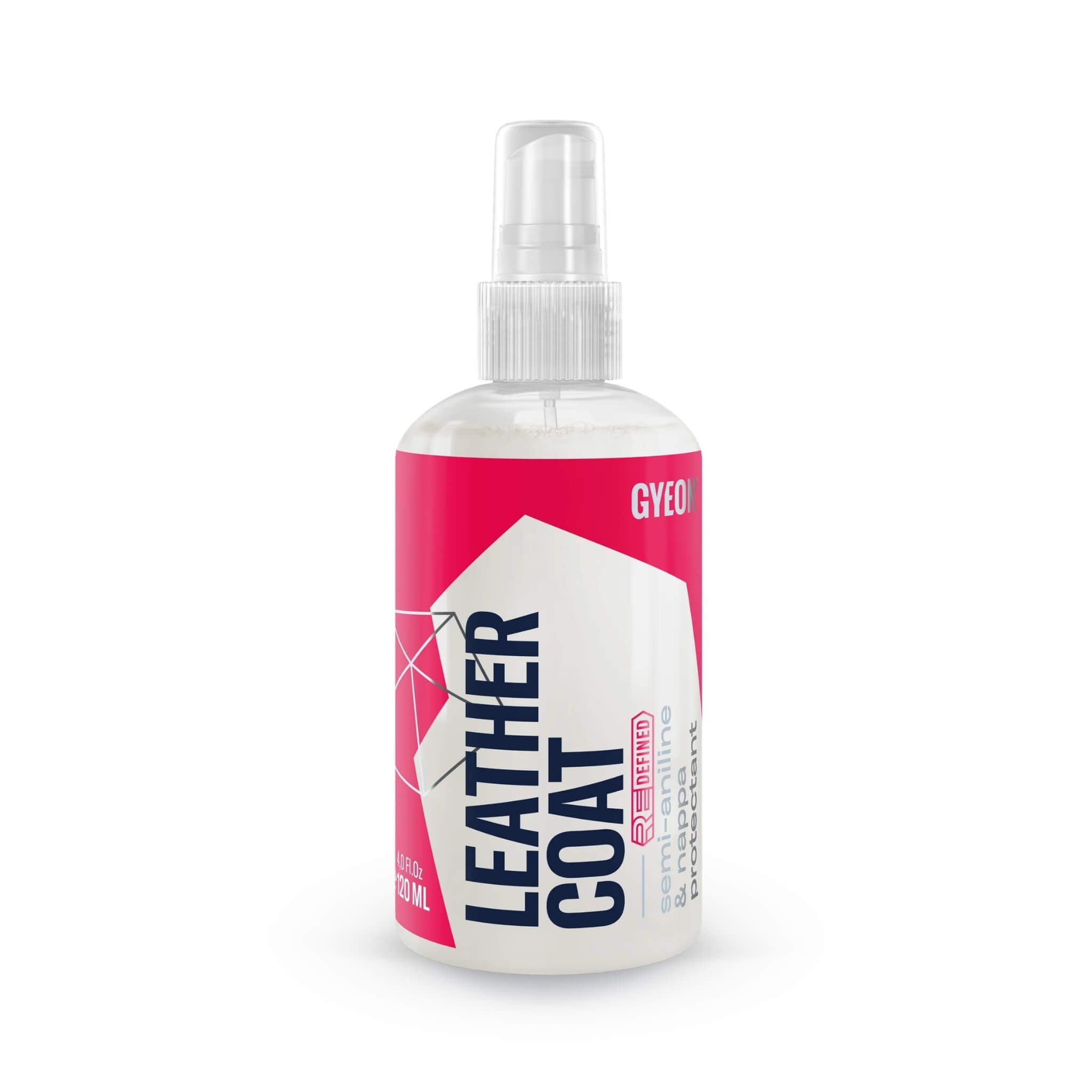 Gyeon Q² Leather Coat Redefined protects automotive leather with UV inhibitors, water repellency, and dirt resistance.
