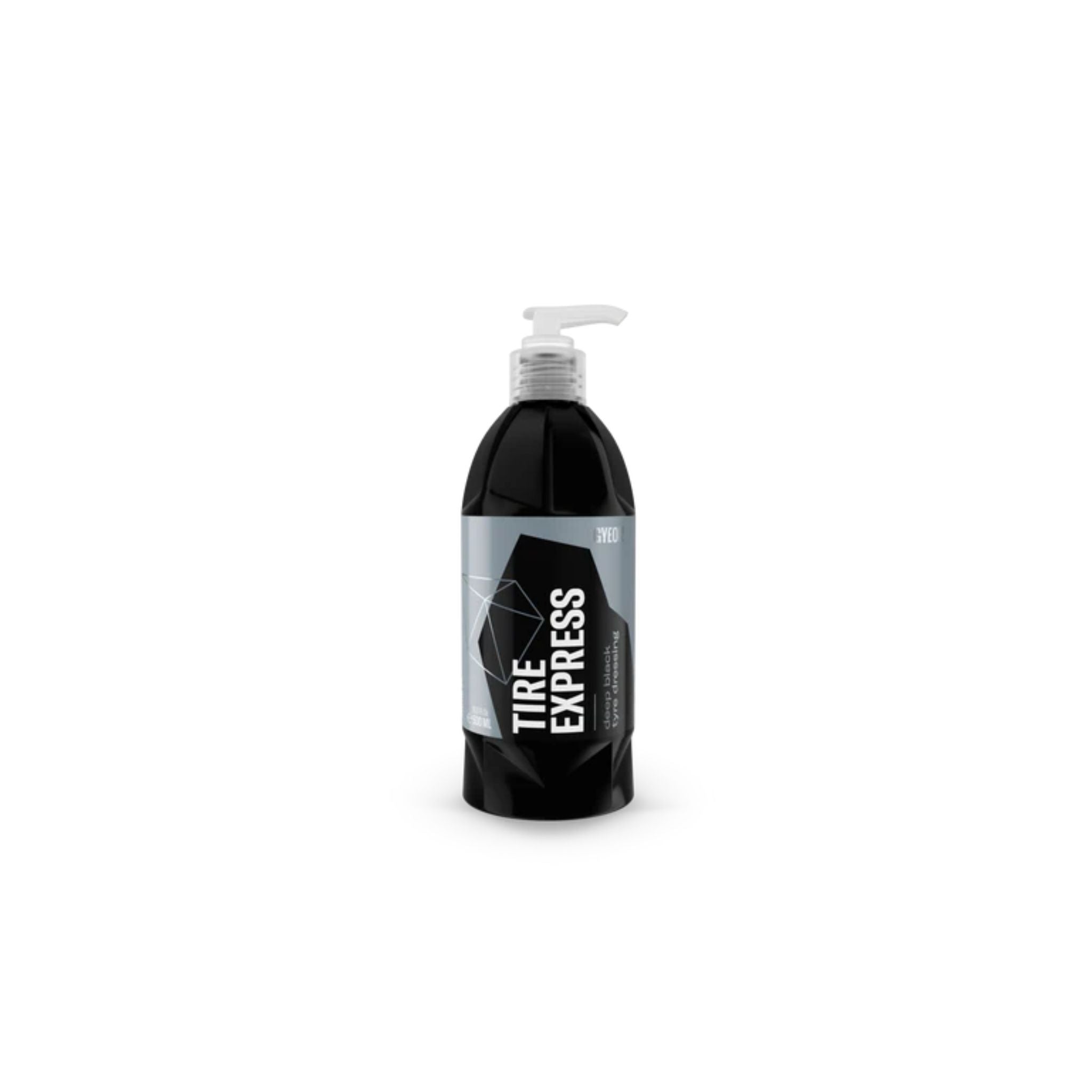 Gyeon Q²M Tire Express tire dressing for restoring a factory-fresh satin tire finish with water-repellent protection.
