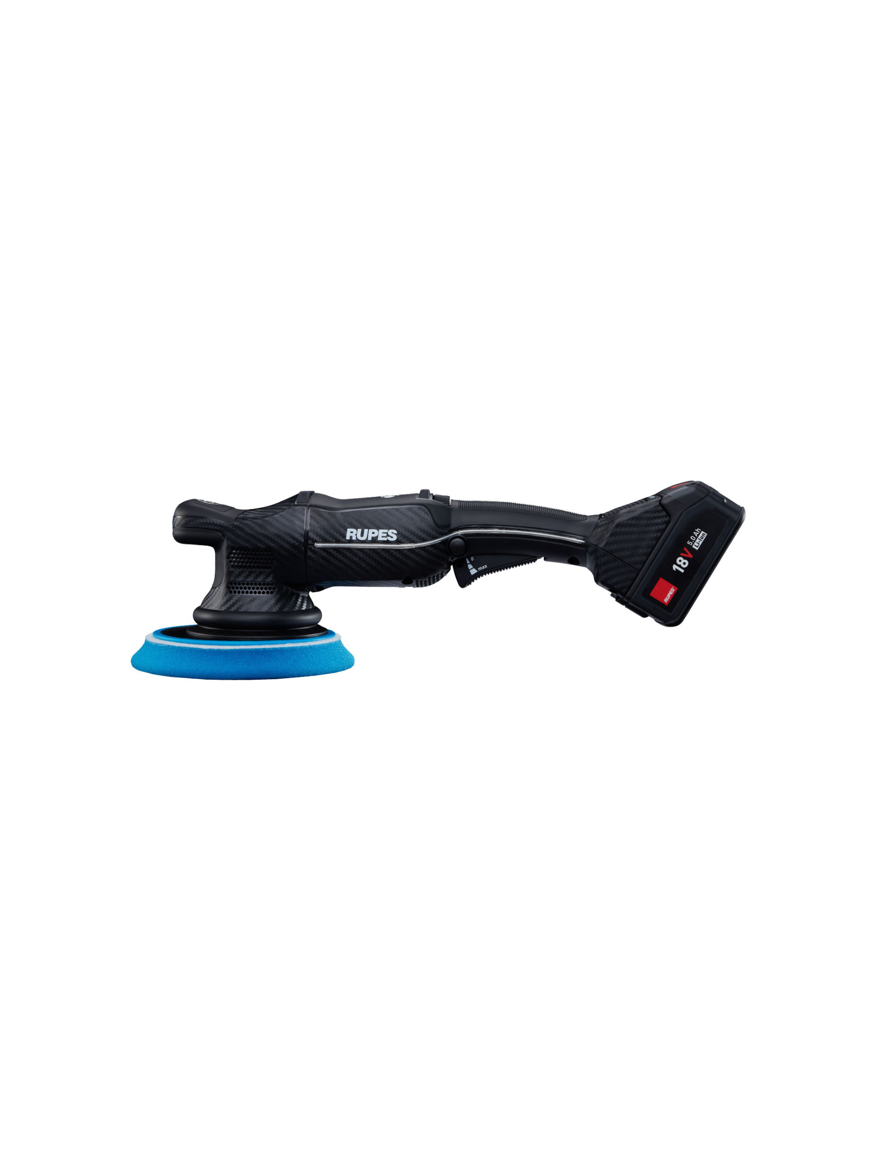 Side view of RUPES HLR21 iBRID showing redesigned slimmer profile for improved grip and easier handling.