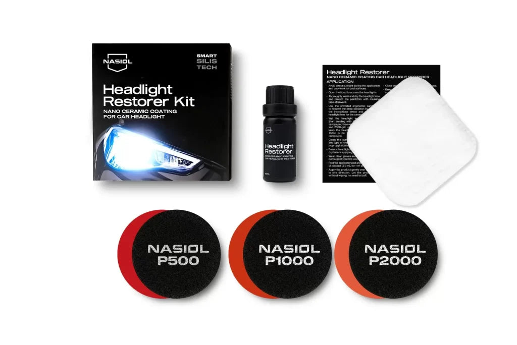 Overview of the Nasiol Headlight Restorer Kit for restoring clarity to foggy headlights and protecting them with a durable nano coating.