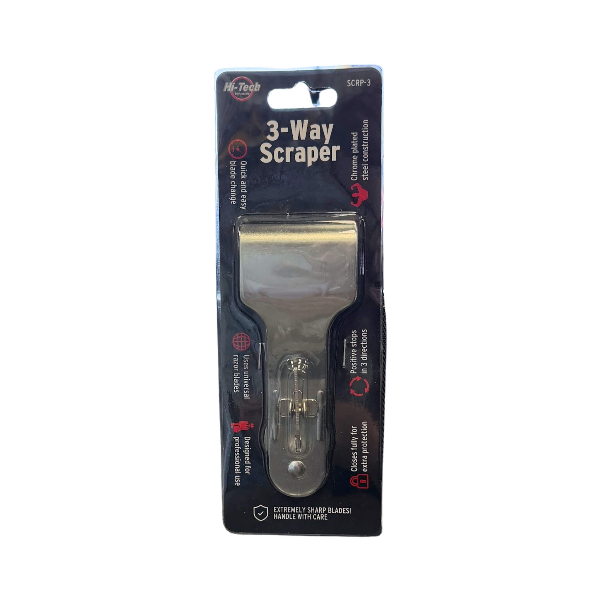 Hi-Tech Industries 3-Way Scraper with three locking positions for removing decals, paint, stickers, and adhesive.