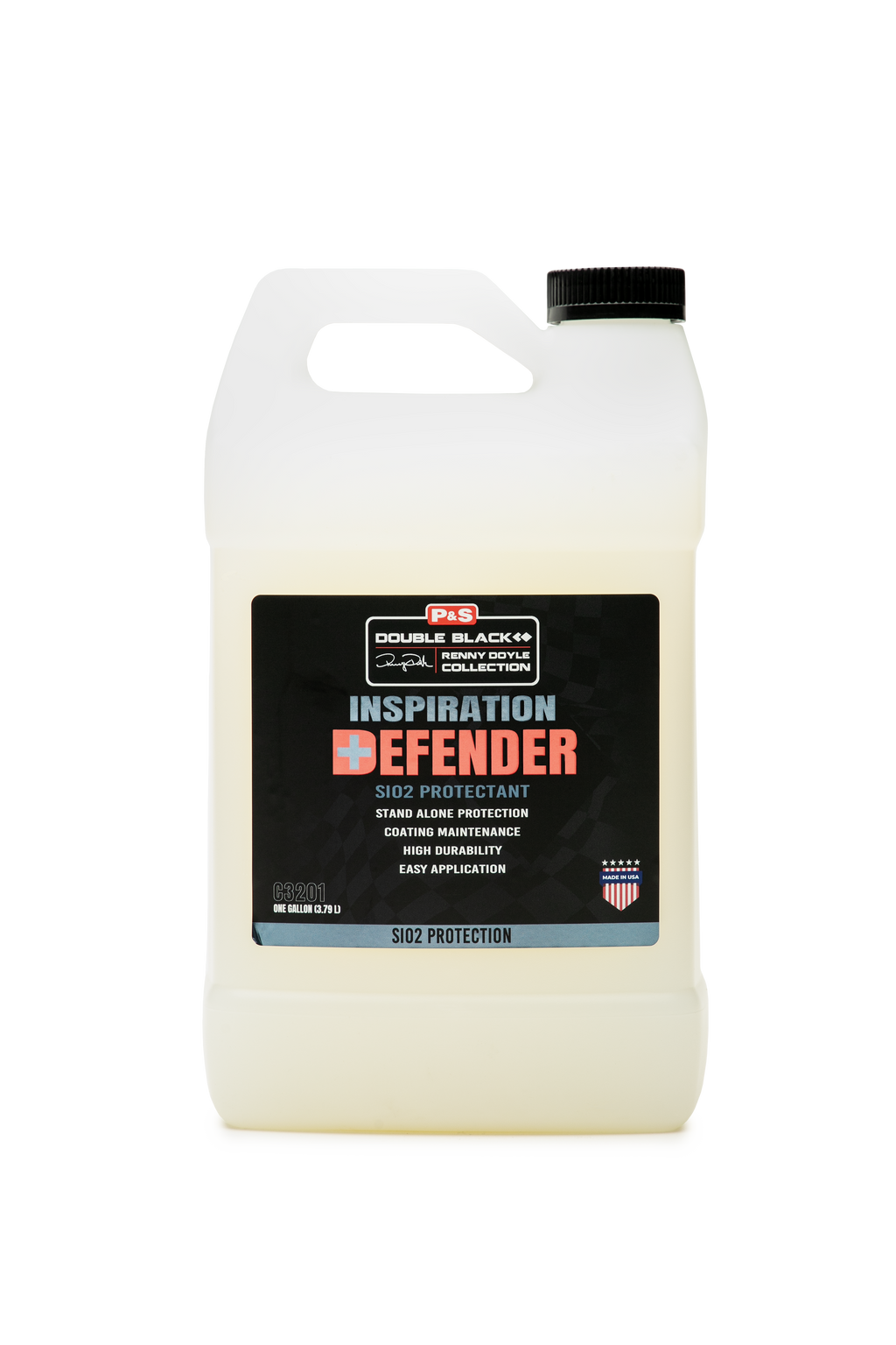 One-gallon jug of P&S Defender SiO2 Protectant, usable as a topper for existing ceramic coatings or standalone SiO2 protection.