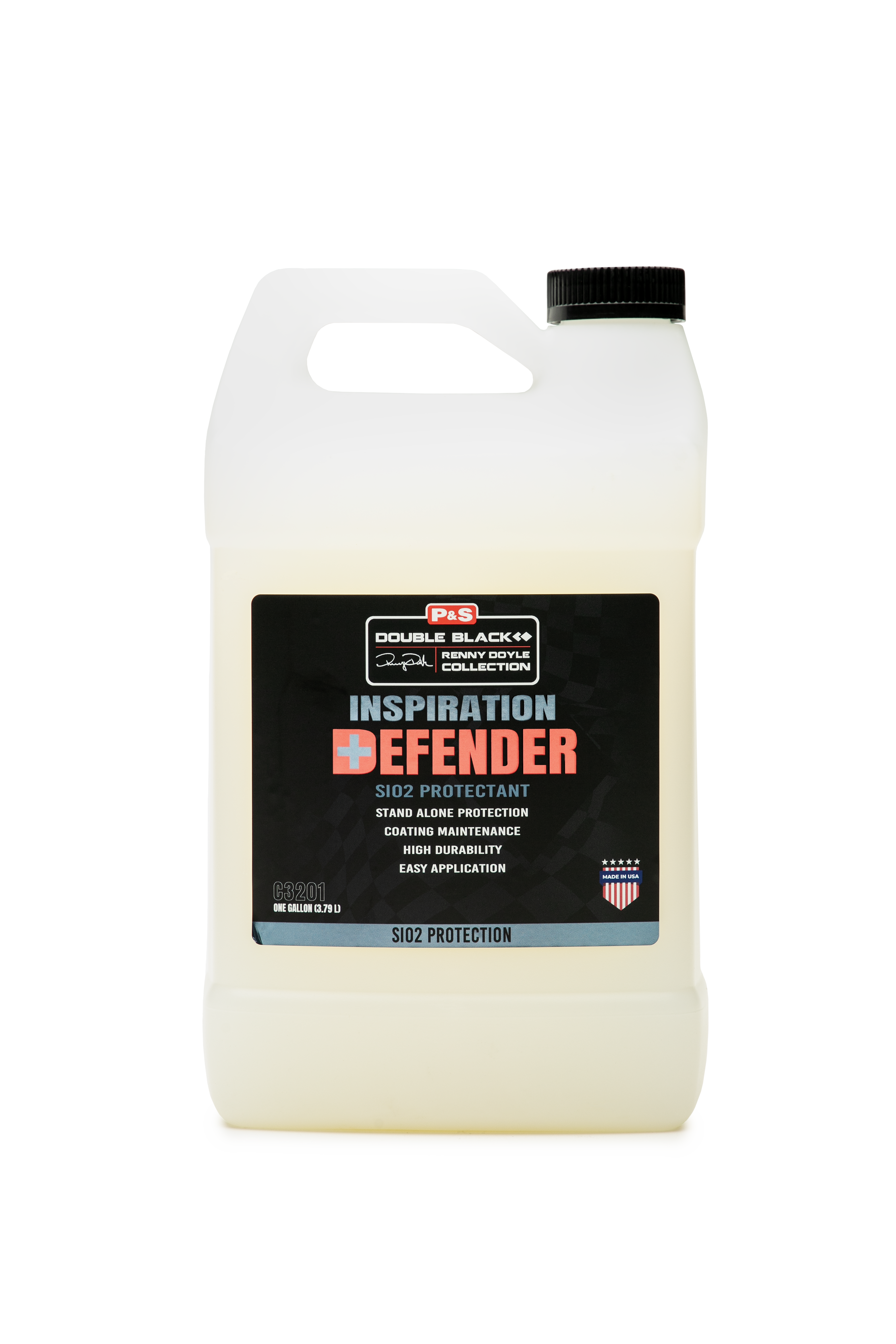 One-gallon jug of P&S Defender SiO2 Protectant, usable as a topper for existing ceramic coatings or standalone SiO2 protection.