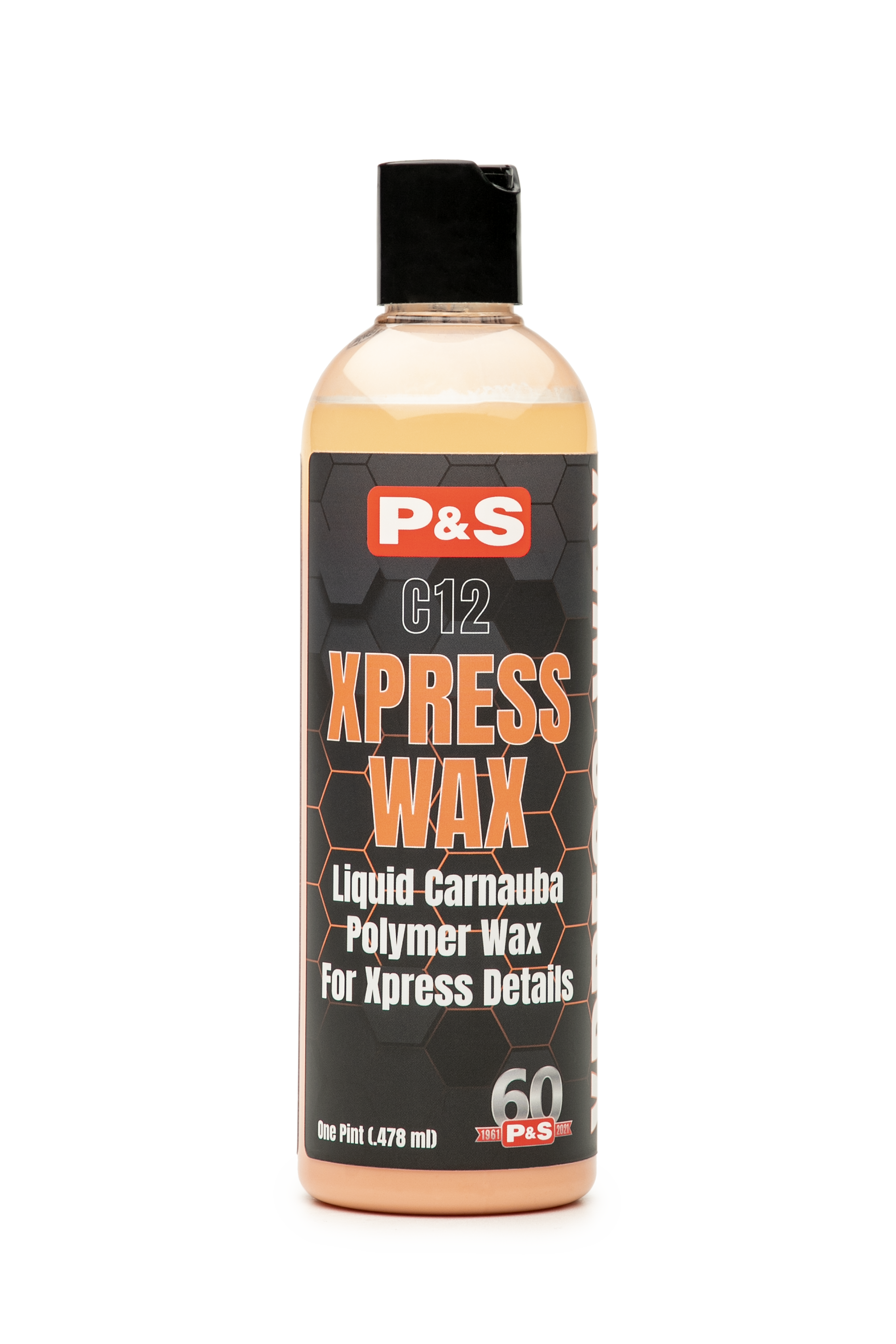 16 oz bottle of P&S Xpress Wax, designed for quick and easy application on many vehicle finishes to brighten and protect.