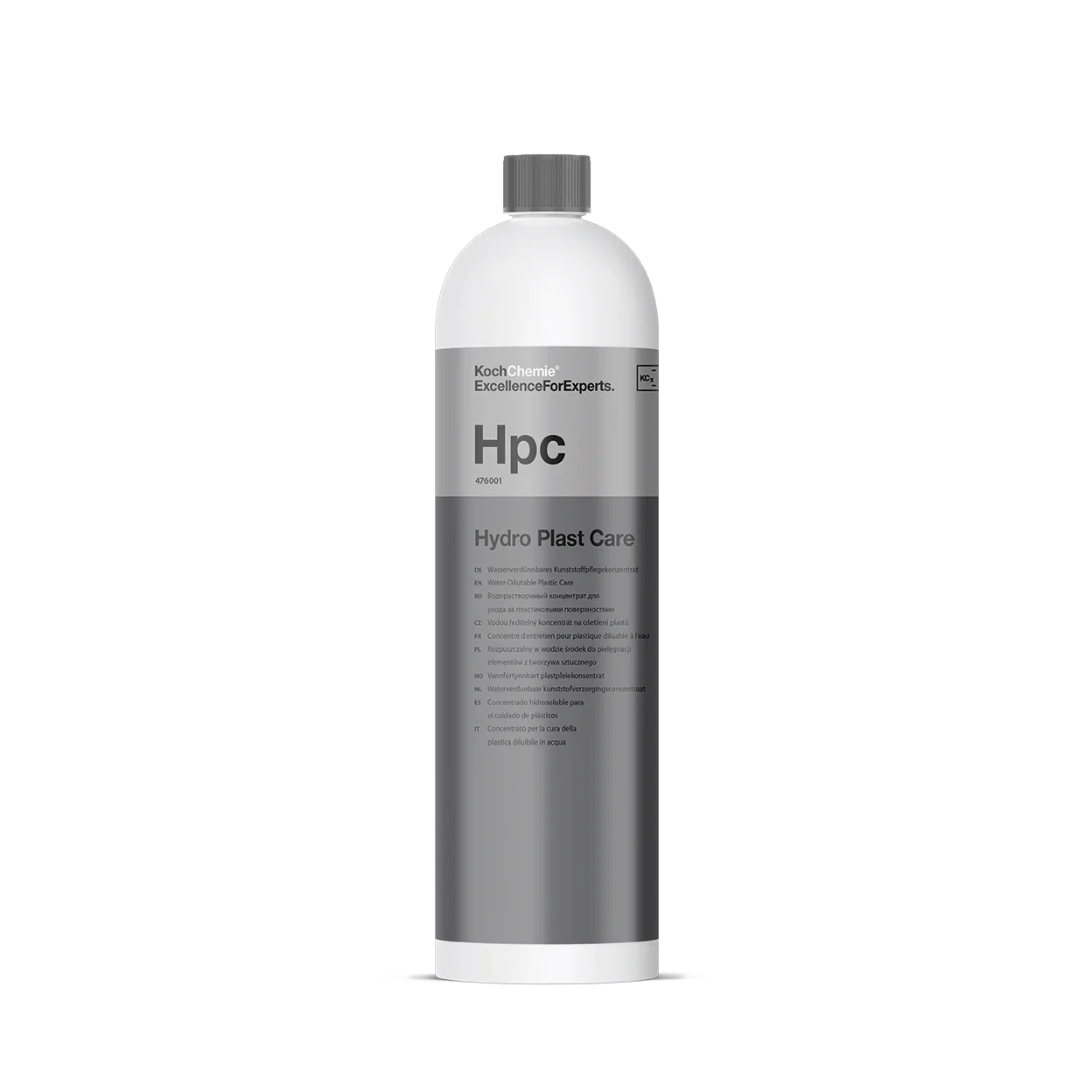 Koch-Chemie Hydro Plast Care, a water-dilutable plastic and rubber care product for interior and exterior use.
