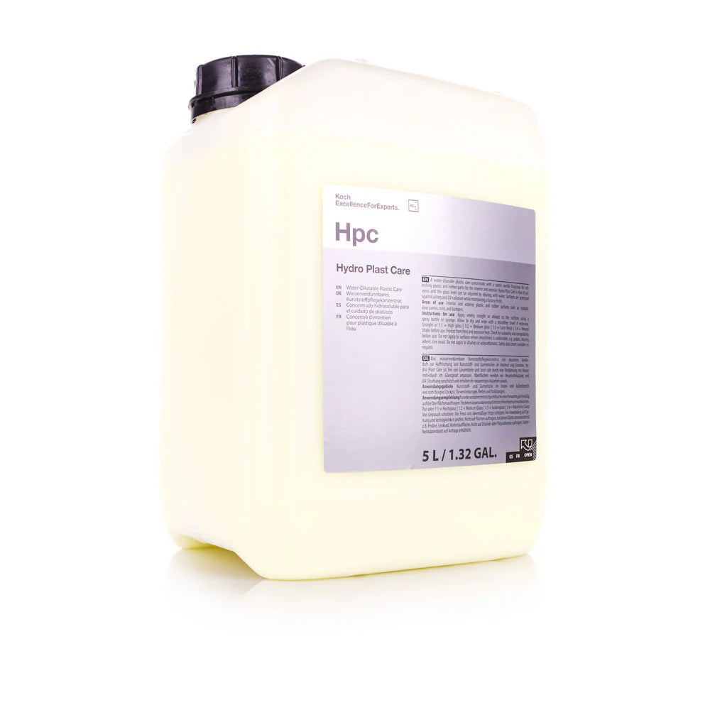 Koch-Chemie Hydro Plast Care, a water-dilutable plastic and rubber care product for interior and exterior use.