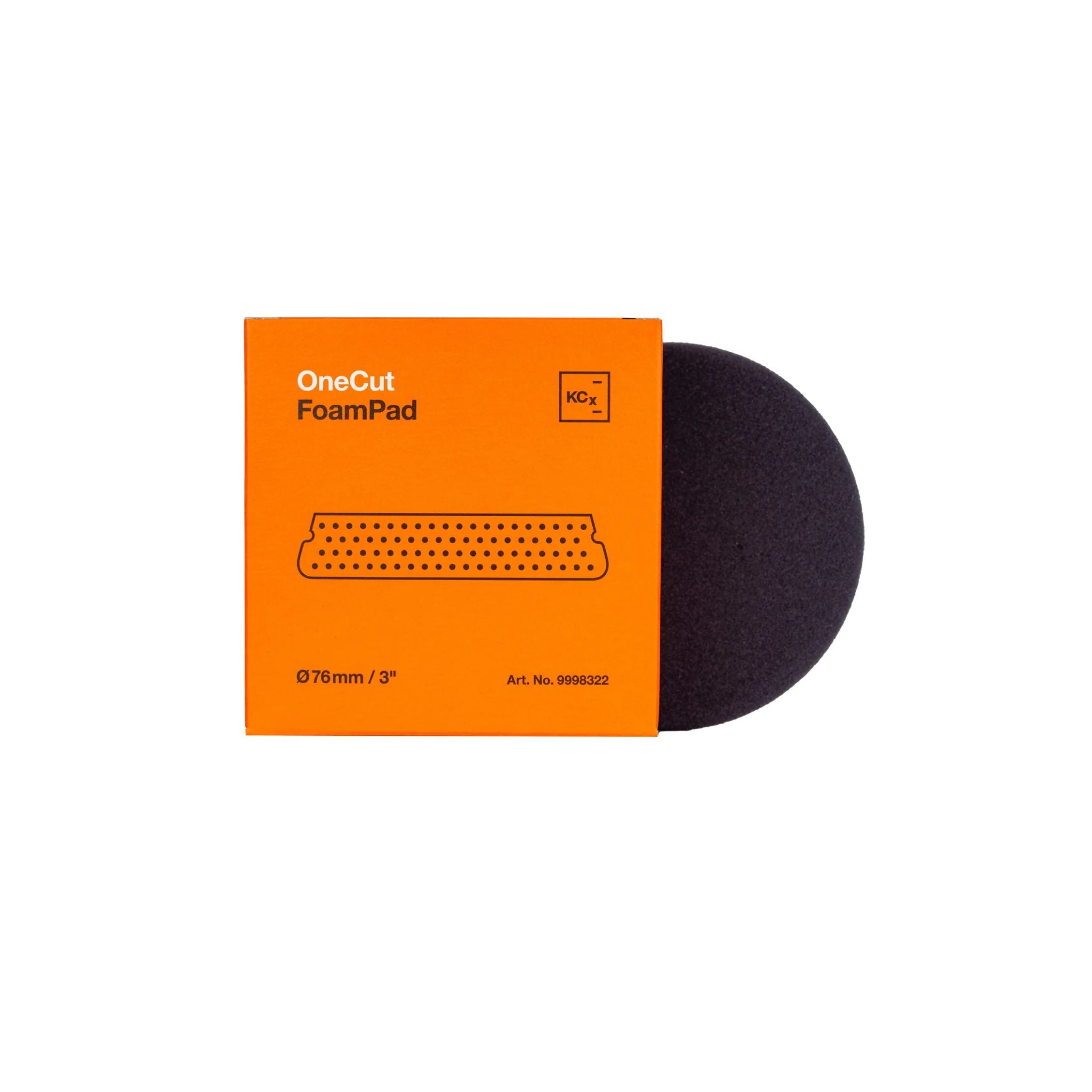 3-inch Koch-Chemie One Cut Pad, medium abrasive foam for moderate scratch removal with excellent stability and flexibility.