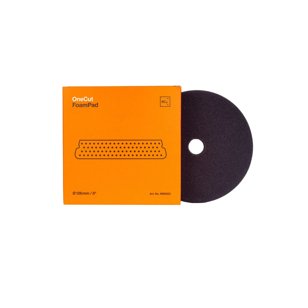 5-inch Koch-Chemie One Cut Pad, medium abrasive foam for moderate scratch removal with excellent stability and flexibility.