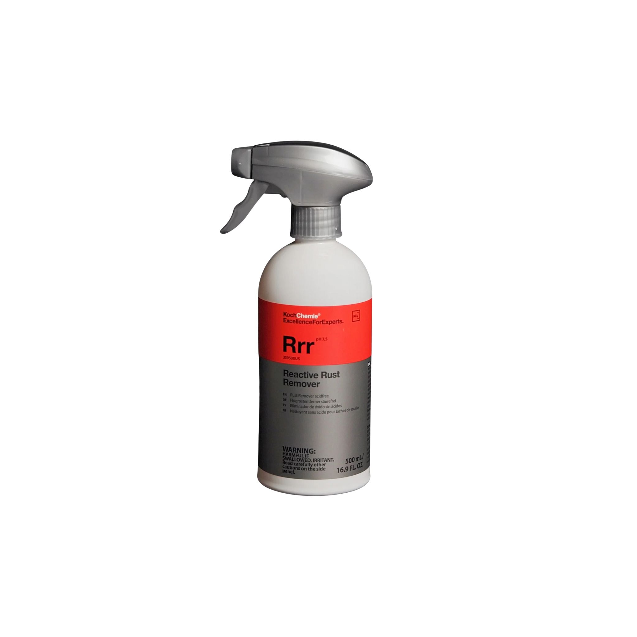 Koch-Chemie RRR Reactive Rust Remover bottle used for removing rust and iron deposits from surfaces.