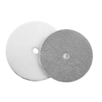 Koch-Chemie Short Lambswool Pad 5" shown front and back, with polishing wool face and Velcro backing side.