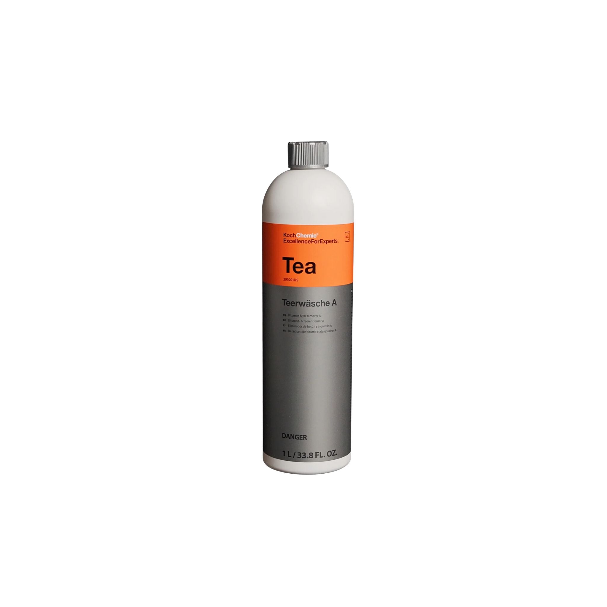 Koch-Chemie Teerwasche A 1L bottle for removing tar, oil, and adhesive residues from vehicle surfaces.