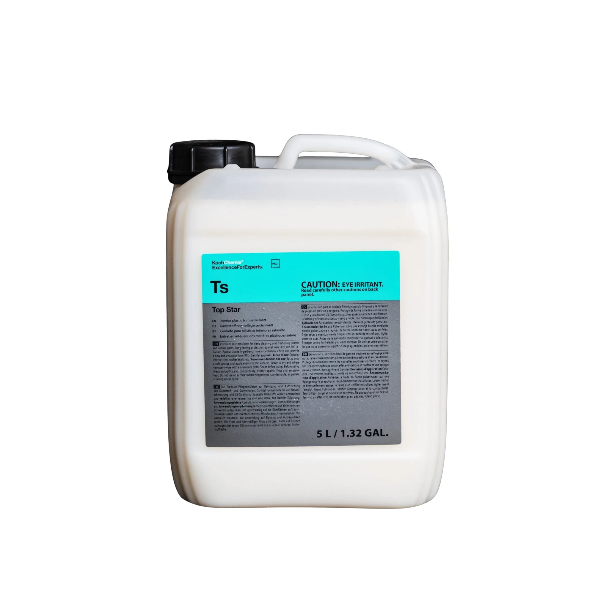 5L Koch-Chemie TS Top Star, a premium care emulsion for deep pore cleaning and freshening plastic and rubber parts.