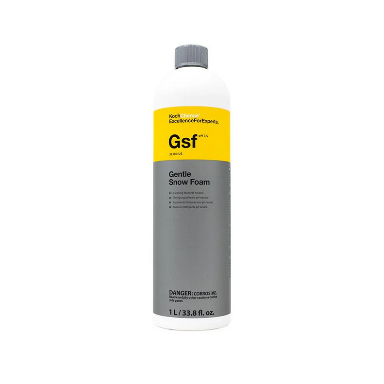 1L Koch-Chemie Gentle Snow Foam, pH-neutral cherry-scented cleaner for foam guns or hand washing with rich, safe lather.