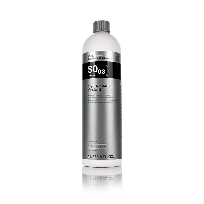 Koch-Chemie Hydro Foam Sealant S0.03 hydrophobic sealant for paint, glass & plastic with deep gloss and fruity cherry scent.