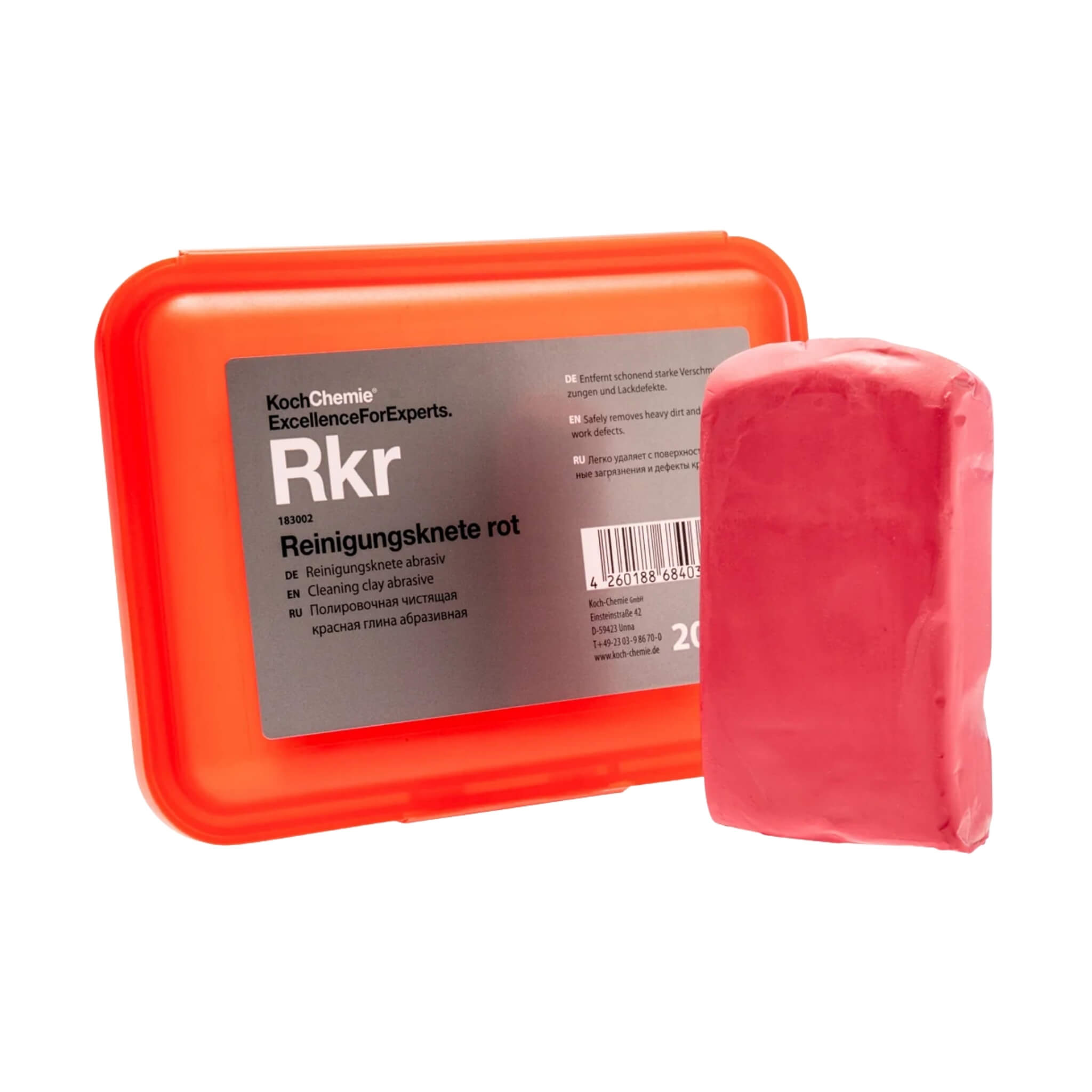 Koch-Chemie Clay Bar Red Abrasive 200g, for removal of tough contaminants, ideal before polishing or wiper install.