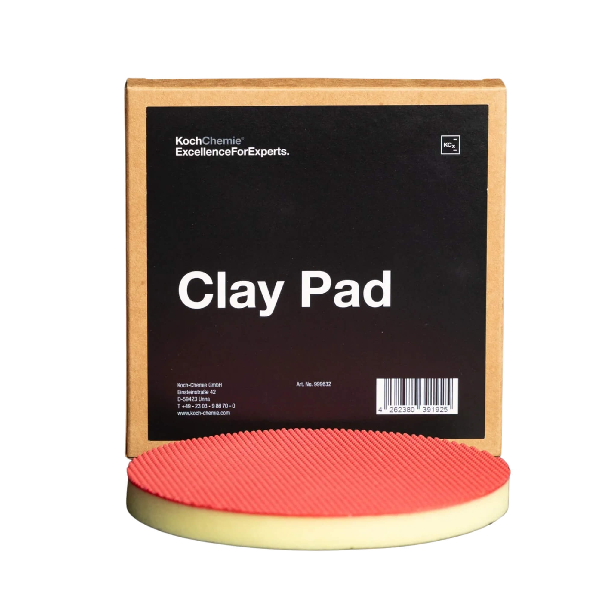 Koch-Chemie Clay Pad, machine-applied pad for fast removal of contaminants from paint using dual action polishers.