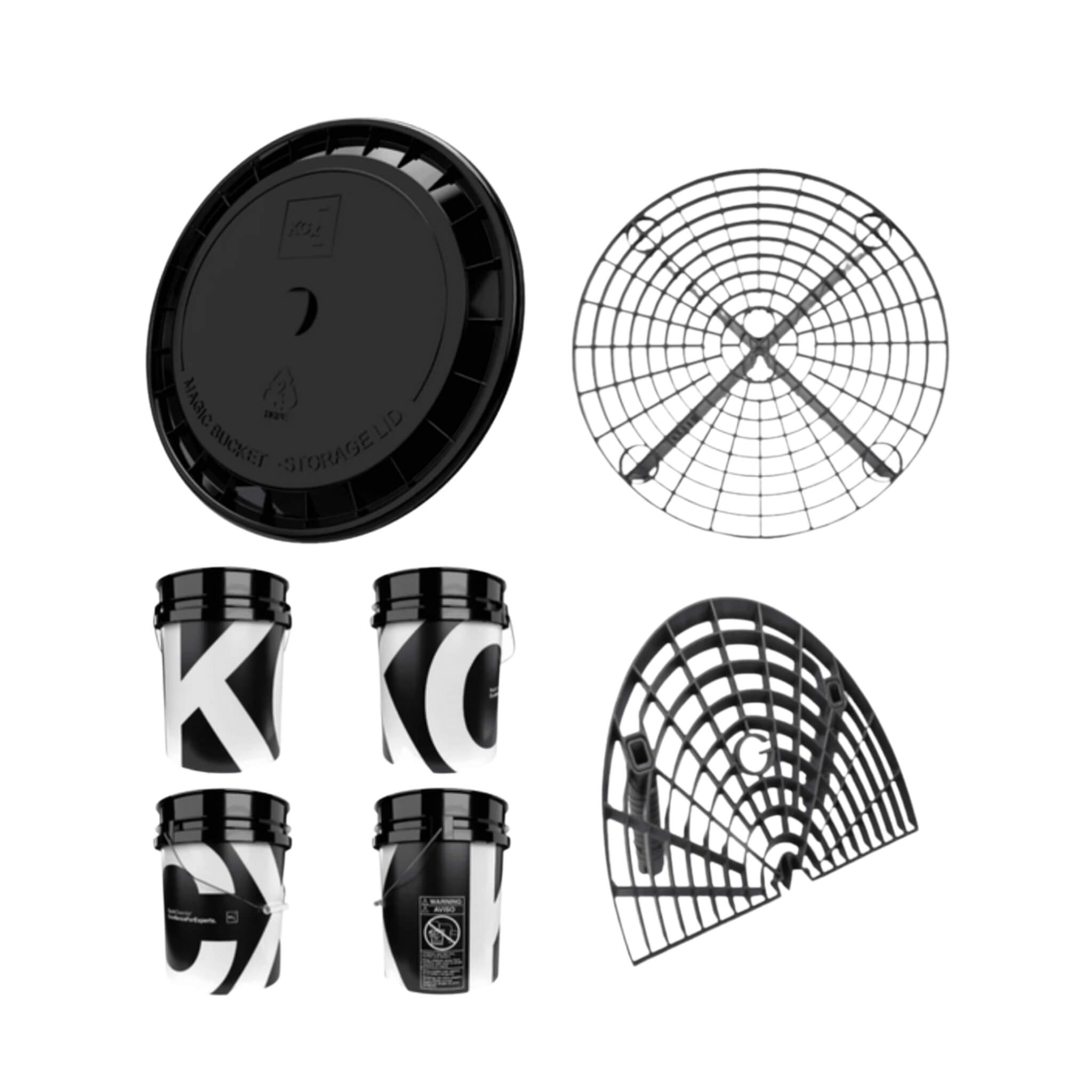 Koch-Chemie 5 GAL Detailing Bucket Set with lid and strainer, features reinforced rim and durable plastic build.