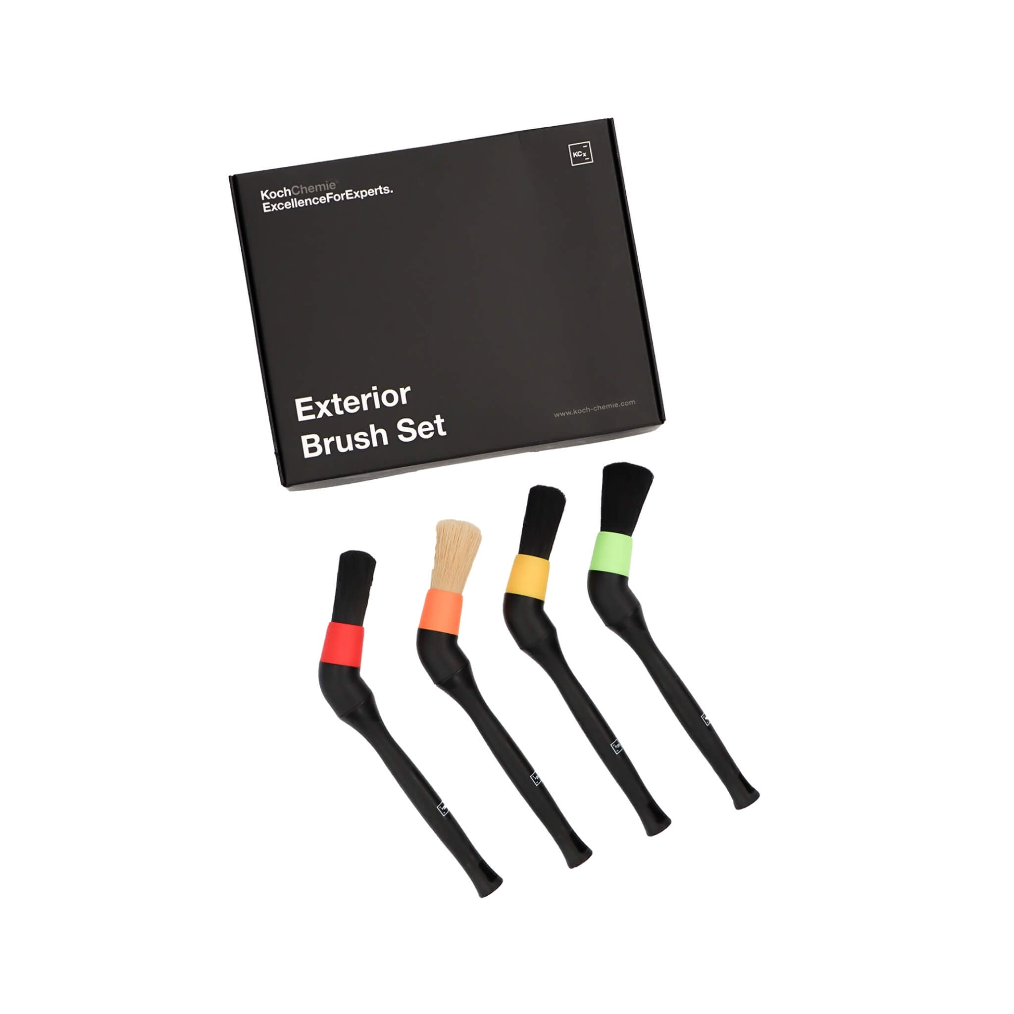 Koch-Chemie Exterior Brush Set with four angled brushes for precise and complete vehicle detailing and surface care.
