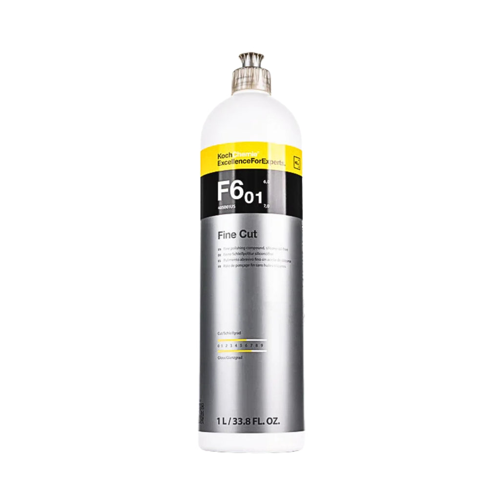 1L Koch-Chemie F6.01 Fine Cut polish for eliminating swirl marks and light scratches, restoring high-gloss finishes.