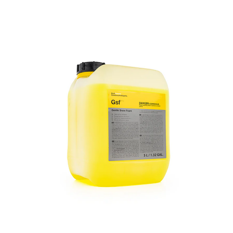 5L Koch-Chemie Gentle Snow Foam, pH-neutral cherry-scented pre-wash and shampoo for safe, effective vehicle cleaning.