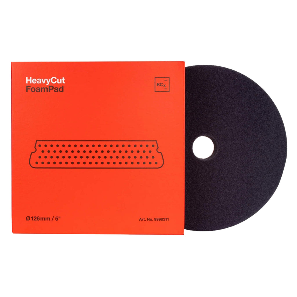 5-inch Koch-Chemie Heavy Cut Pad, high-abrasion foam designed to remove deep scratches and heavy paint defects effectively.