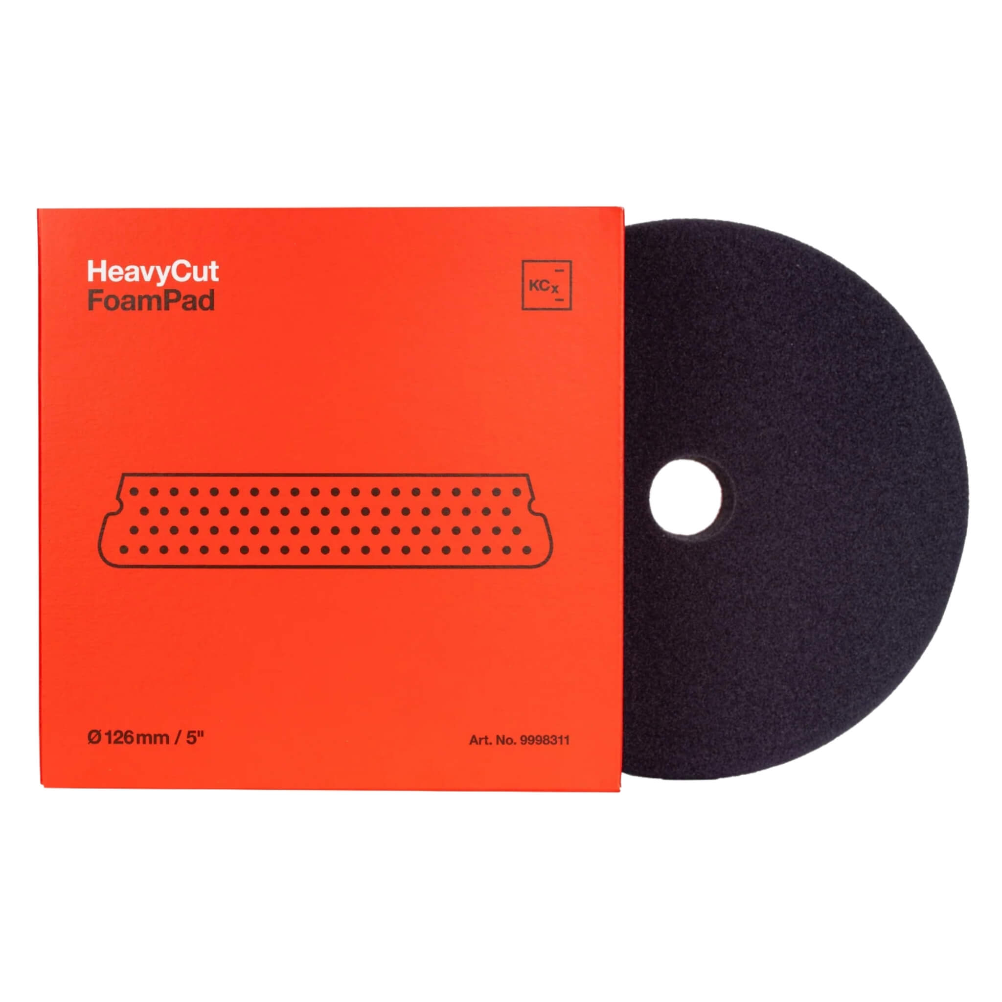 5-inch Koch-Chemie Heavy Cut Pad, high-abrasion foam designed to remove deep scratches and heavy paint defects effectively.