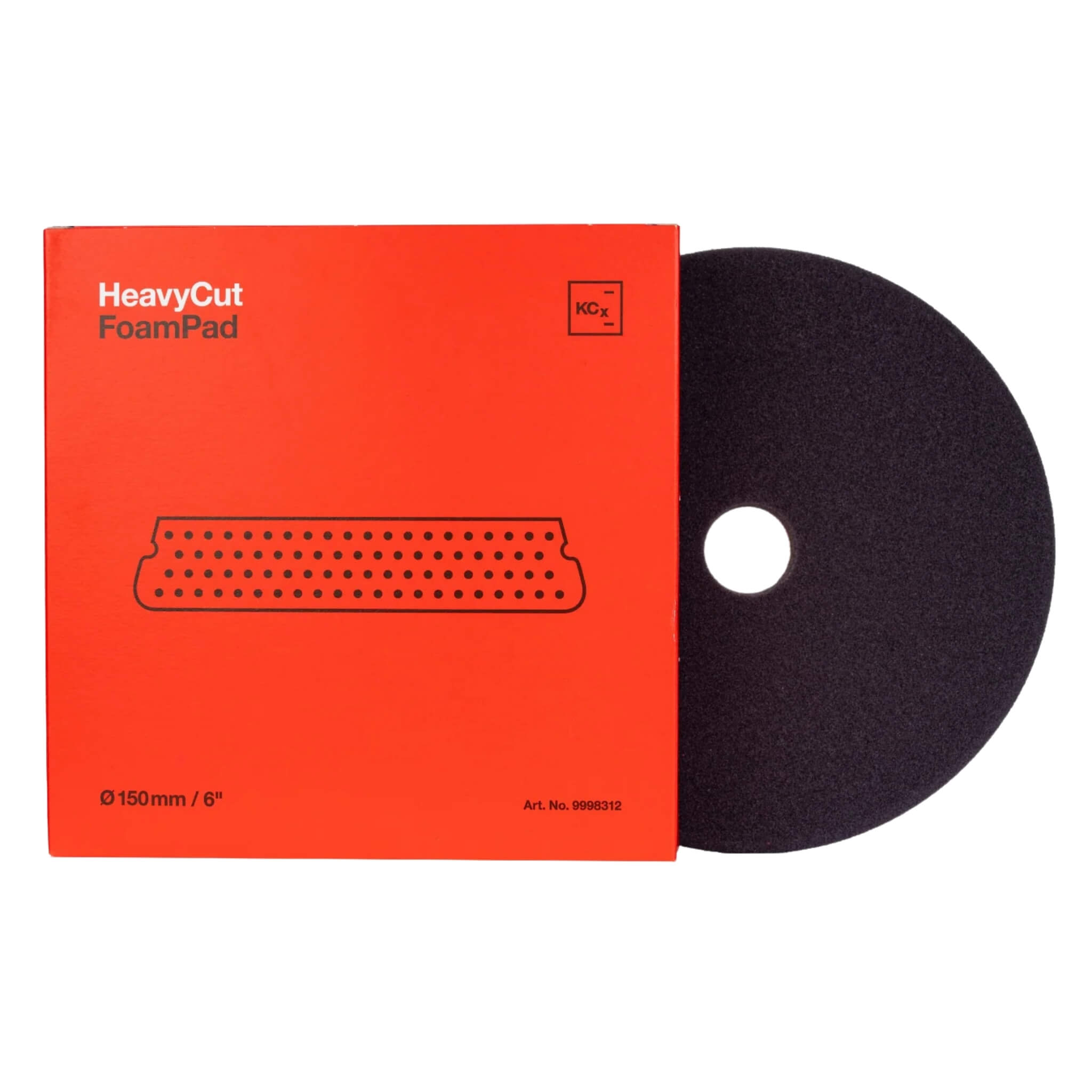 6-inch Koch-Chemie Heavy Cut Pad, high-abrasion foam designed to remove deep scratches and heavy paint defects effectively.