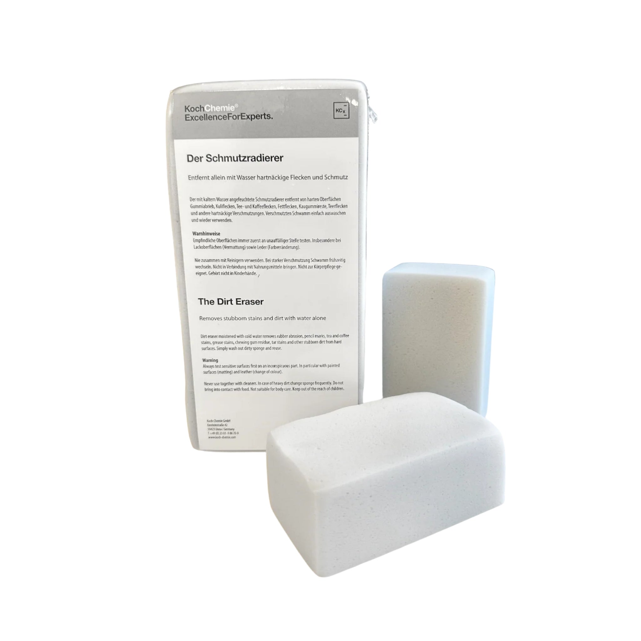 Koch-Chemie Magic Dirt Eraser Sponge removes tough marks and stains from hard surfaces without the need for harsh chemicals.