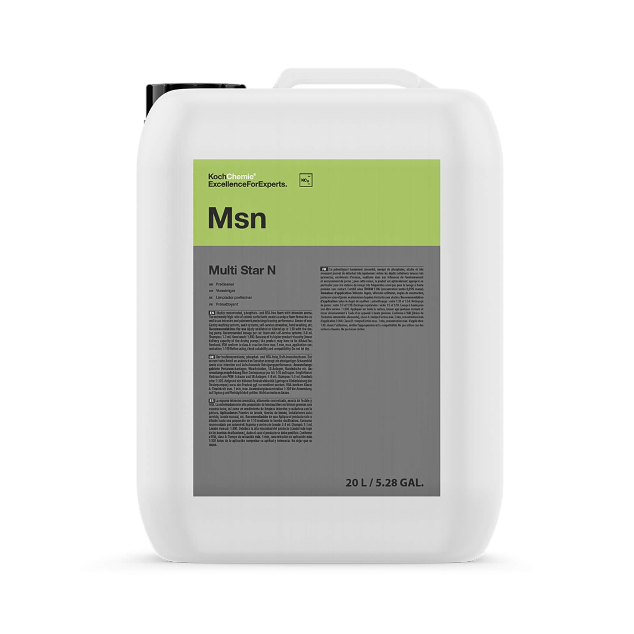 Koch-Chemie Multi Star N: high-foaming, alkaline pre-cleaner for cars/trucks, removing tough dirt with corrosion protection.