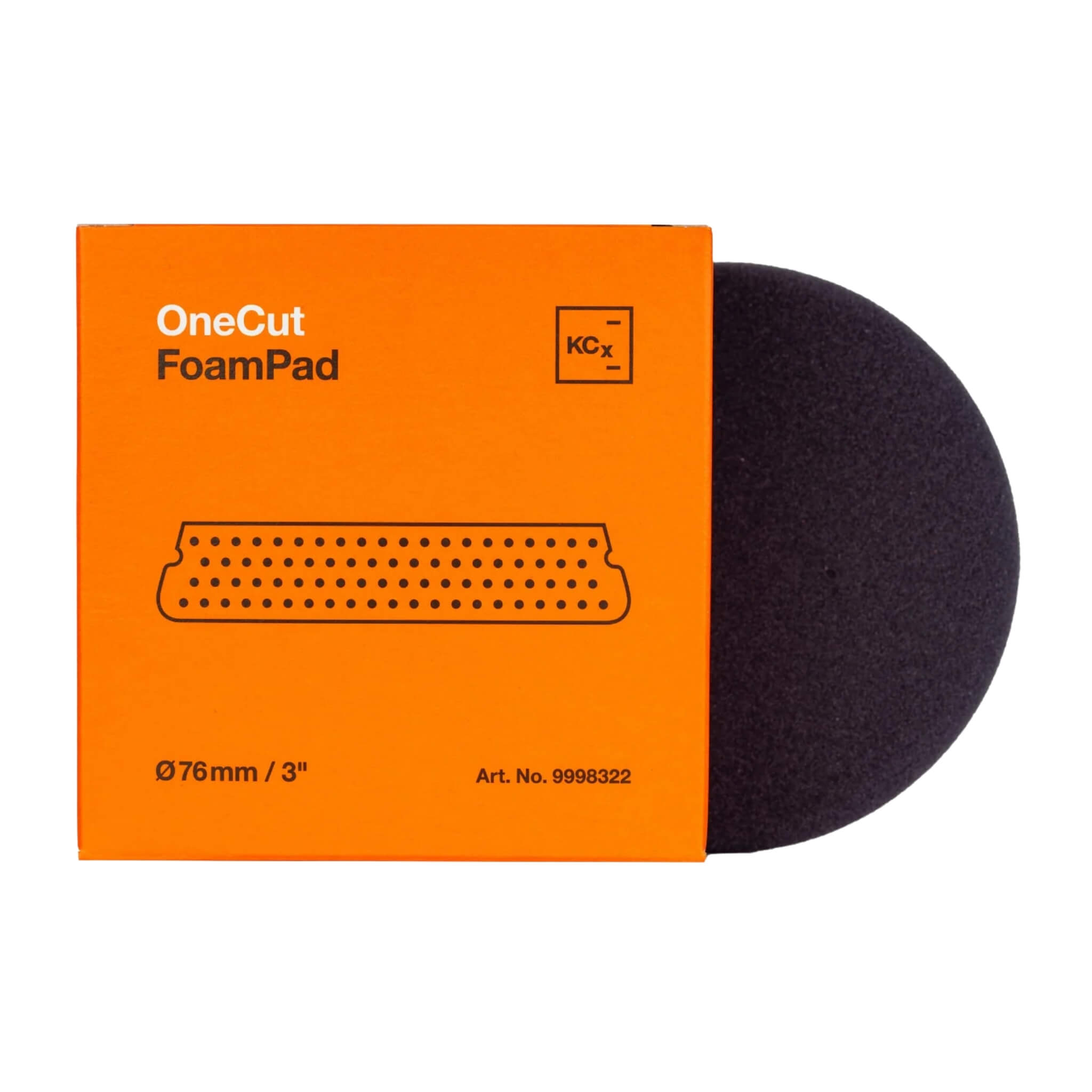 3-inch Koch-Chemie One Cut Pad, medium abrasive foam for moderate scratch removal with excellent stability and flexibility.