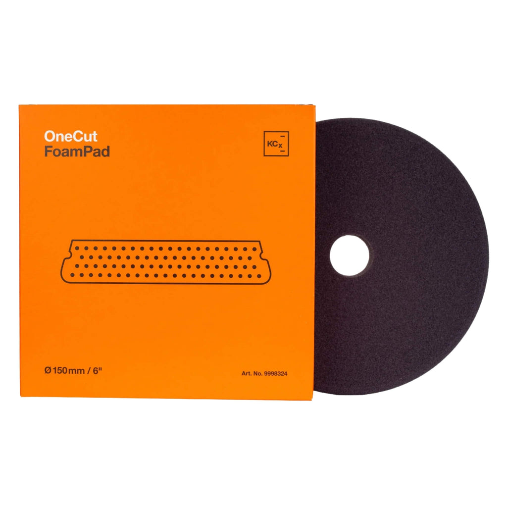 6-inch Koch-Chemie One Cut Pad, medium abrasive foam for moderate scratch removal with excellent stability and flexibility.