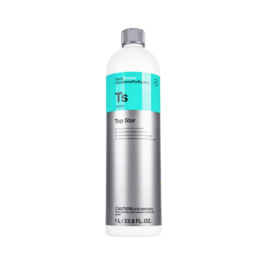 1L Koch-Chemie TS Top Star, a premium care emulsion for deep pore cleaning and freshening plastic and rubber parts.