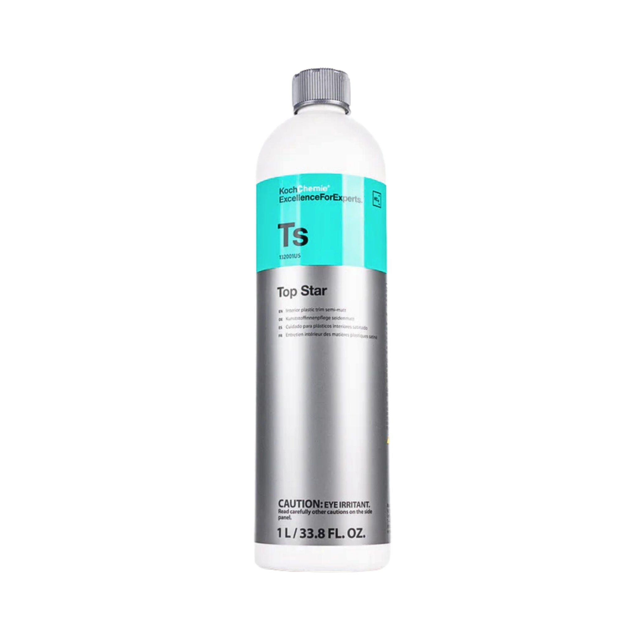 1L Koch-Chemie TS Top Star, a premium care emulsion for deep pore cleaning and freshening plastic and rubber parts.