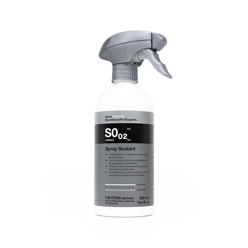 500mL Koch-Chemie S0.02 Spray Sealant bottle for quick, hydrophobic protection and shine on vehicle surfaces.