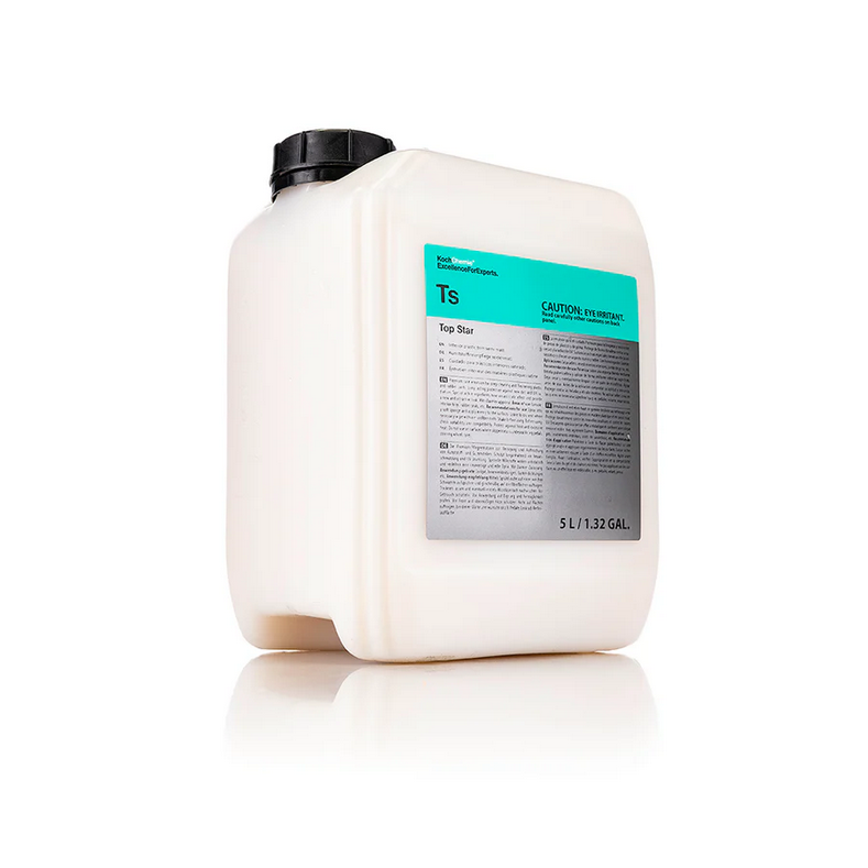 5L Koch-Chemie TS Top Star, a premium care emulsion for deep pore cleaning and freshening plastic and rubber parts.