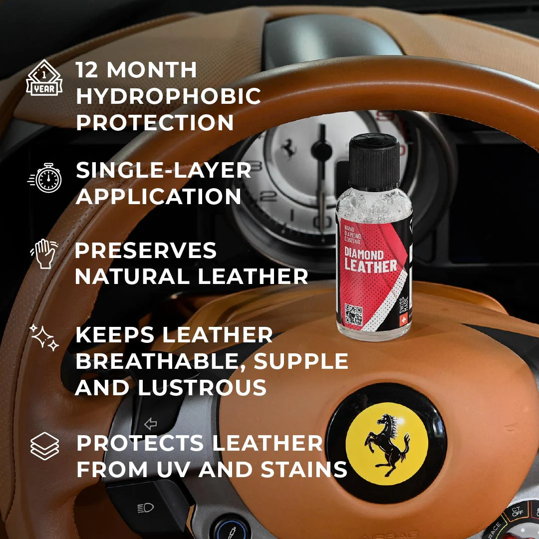 Detailed view of Diamond ProTech Diamond Leather, a breathable and flexible leather coating with UV resistance.