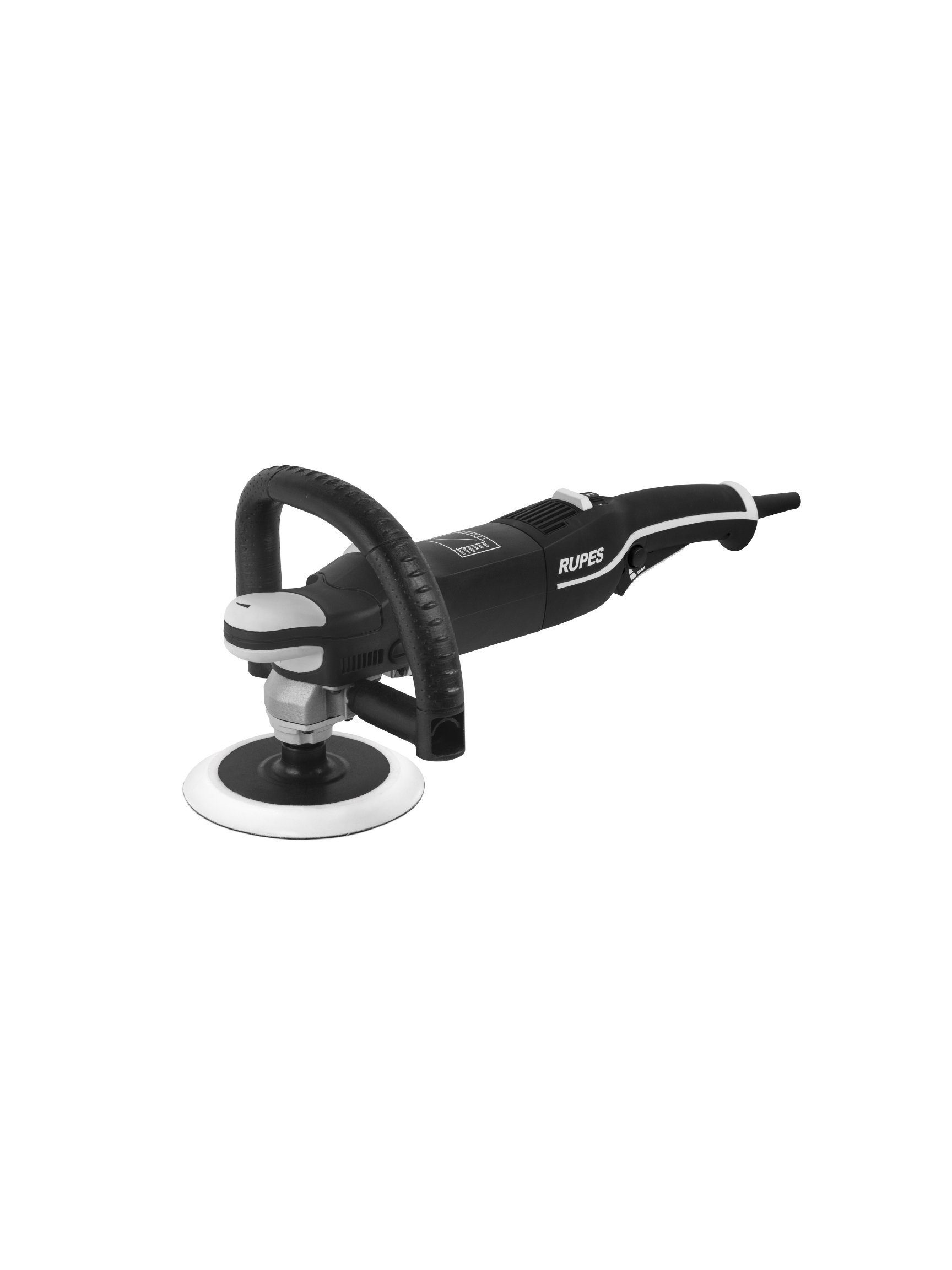 RUPES Bigfoot LH19E shown with the anti-vibration loop handle for improved operator comfort.
