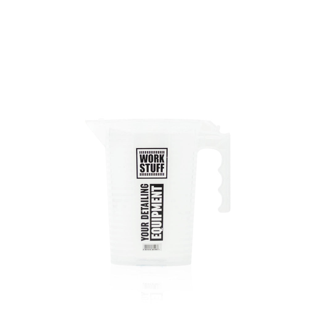 Work Stuff 500ml Measuring Cup with clear volume markings, used for precise dilution of detailing products.