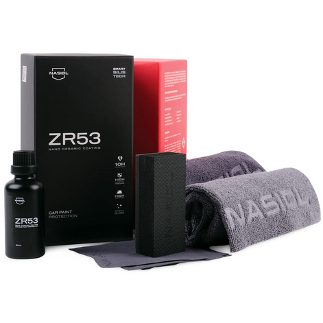 Overview of Nasiol ZR53 kit, a 10H nano ceramic coating providing intense gloss, slickness, and scratch resistance.