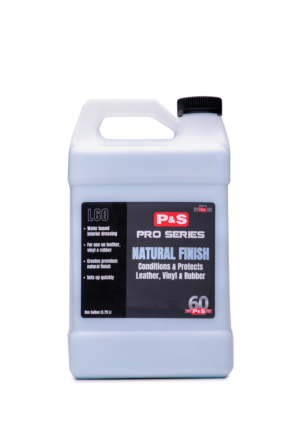 One-gallon jug of P&S Natural Finish Dressing that preserves and protects all interior leather, vinyl, and rubber surfaces.