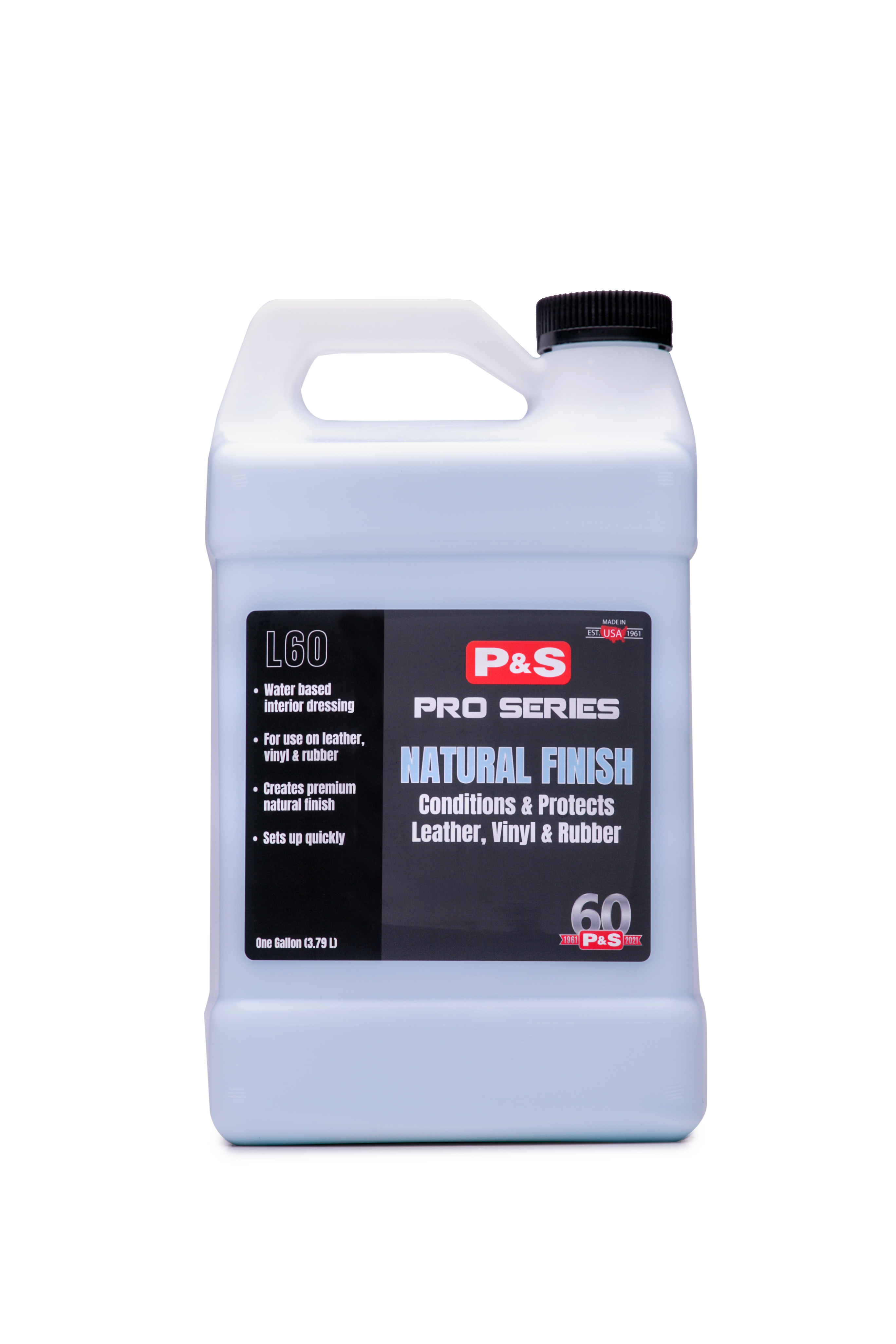 One-gallon jug of P&S Natural Finish Dressing that preserves and protects all interior leather, vinyl, and rubber surfaces.
